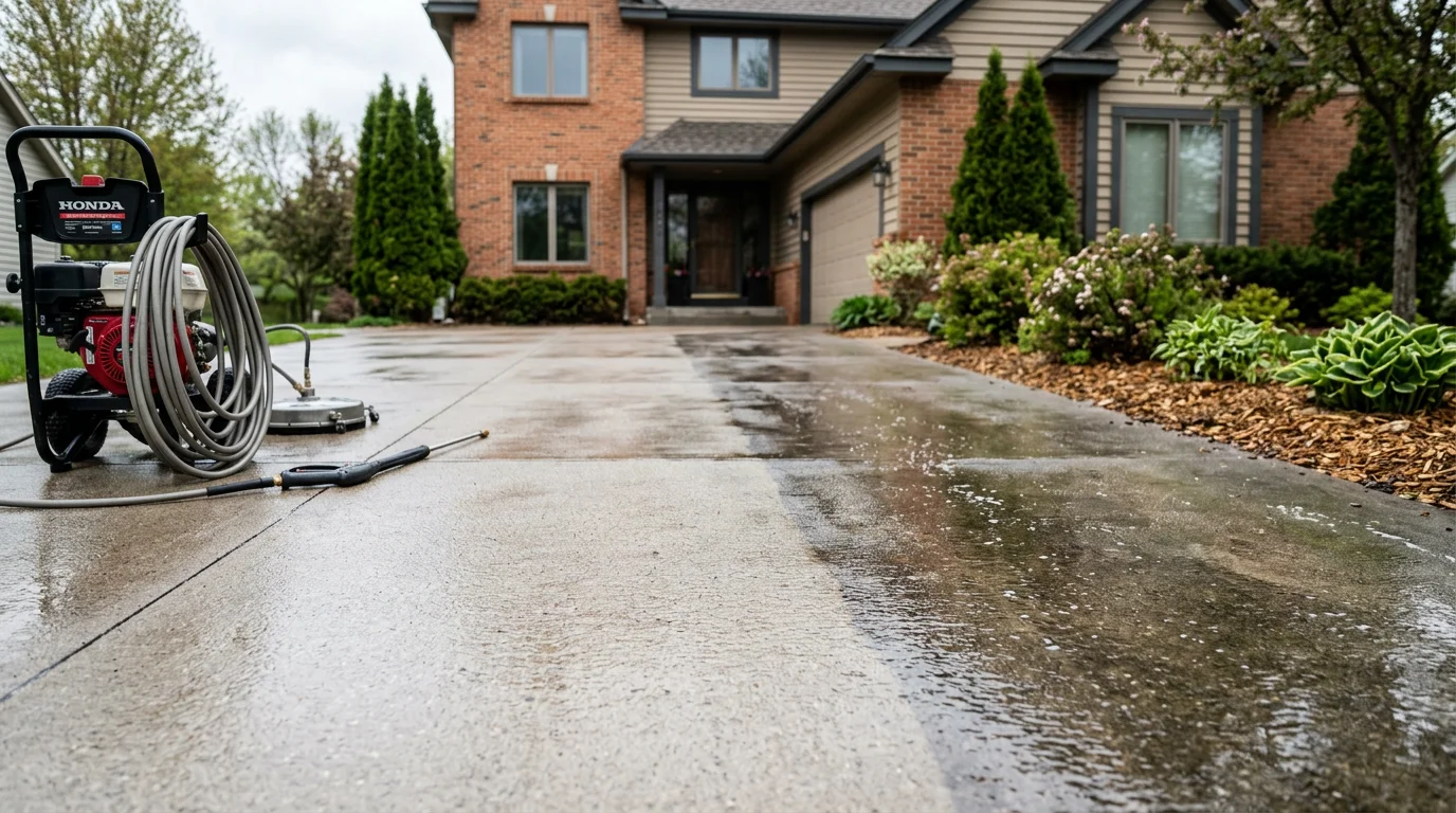 Professional pressure washing cleaning a residential deck in the Twin Cities area