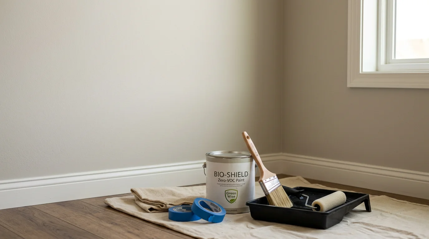 A freshly painted interior living room in a Woodbury, Minnesota single-family home, showing smooth, even wall coverage applied with low-VOC paint. Natural light highlights the clean finish and well-prepared surfaces throughout the space.
